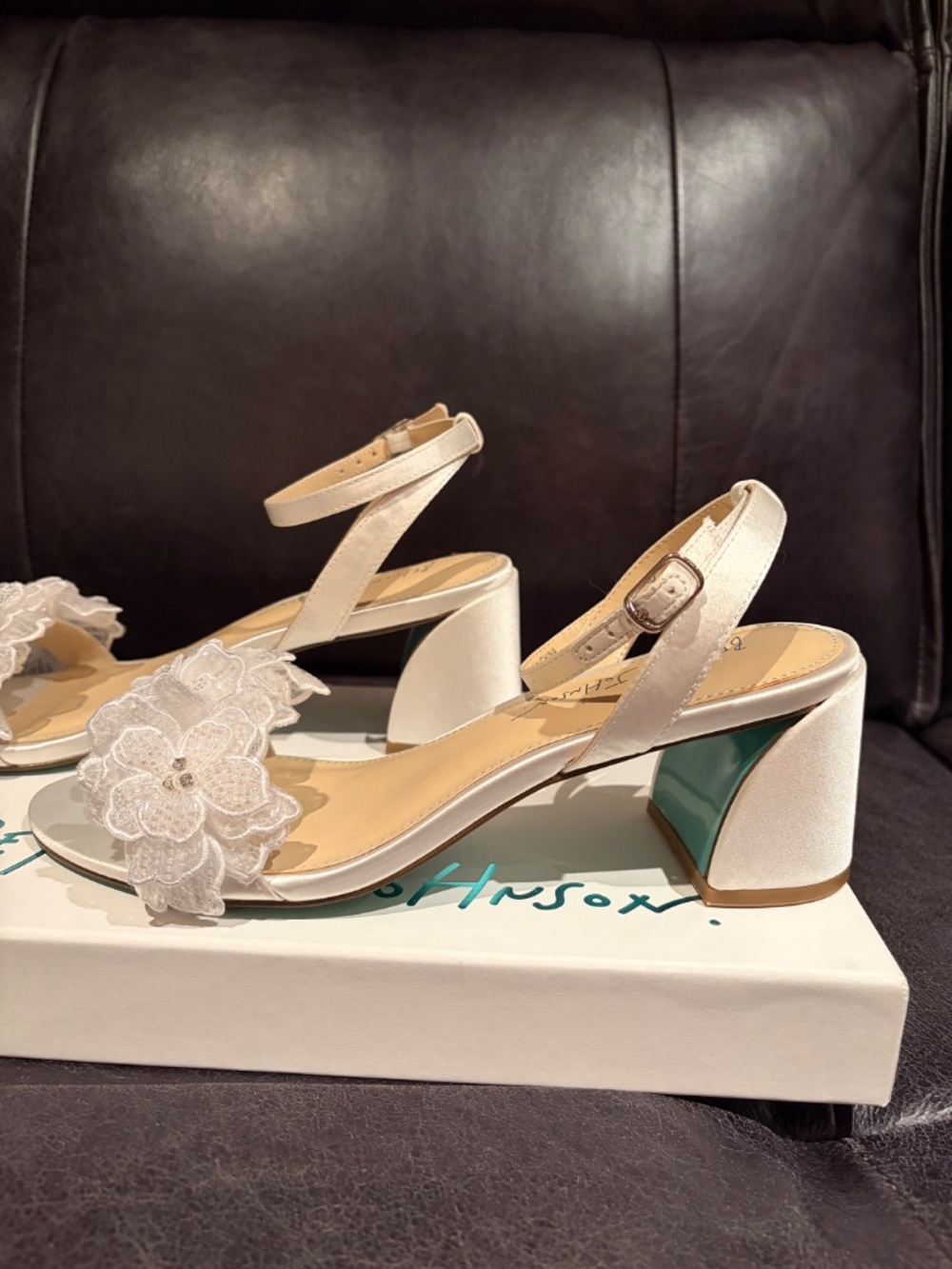 Betsey Johnson White Floral Appliqué Ankle-Strap Sandals - Picture 6 of 7